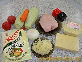 Куриные грудки с кабачками, помидорами и ананасами, фото рецепта